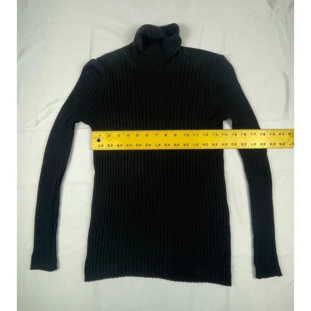 CHICOS BLACK RIBBED TURTLENECK SWEATER WOMENS SIZE 0 US SMALL COOLMAX KNIT